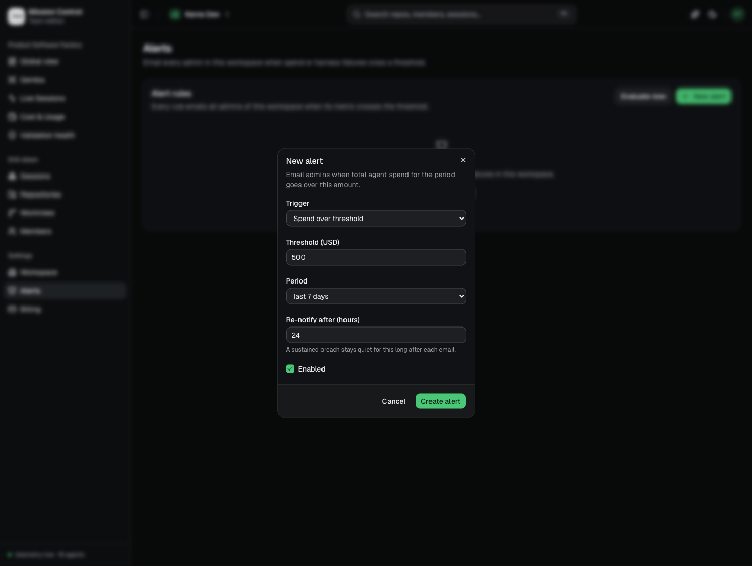 HAR HQ spend threshold alert